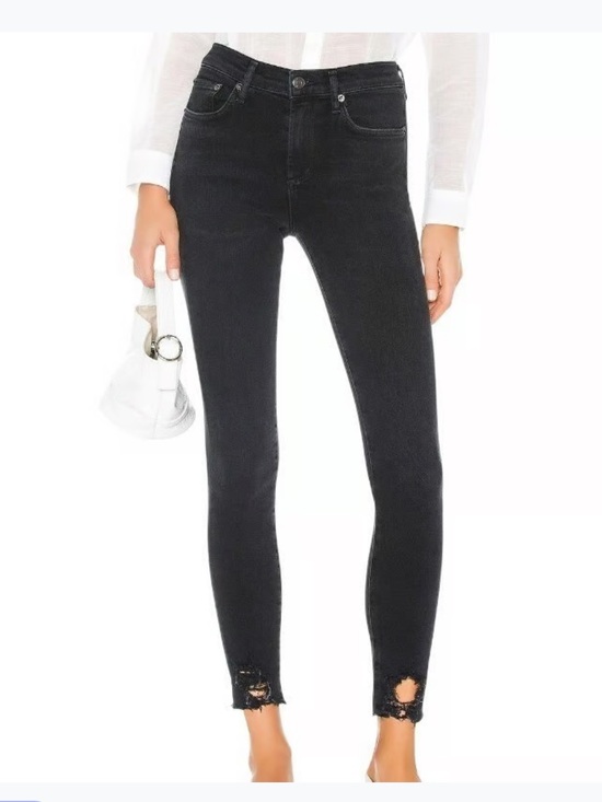 Agolde Denim - Agolde Sophie High Rise Skinny Crop cropped distress ankle black gray jeans 27